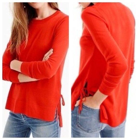 J Crew Womens Blue Merino Wool Sweater Crew Neck Side Slit Ties size XS - Picture 9 of 9